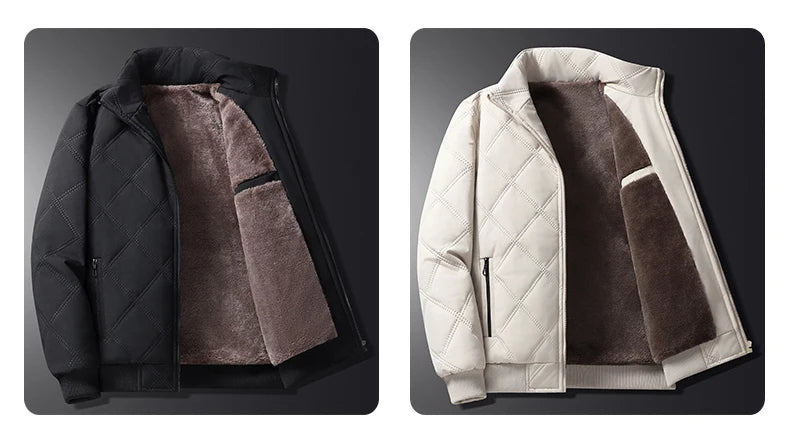 Fleece Jacket for Men 2025 Thick Stand Collar Solid Winter Jacket Men Windproof Warm Business Casual Men Coats High Quality