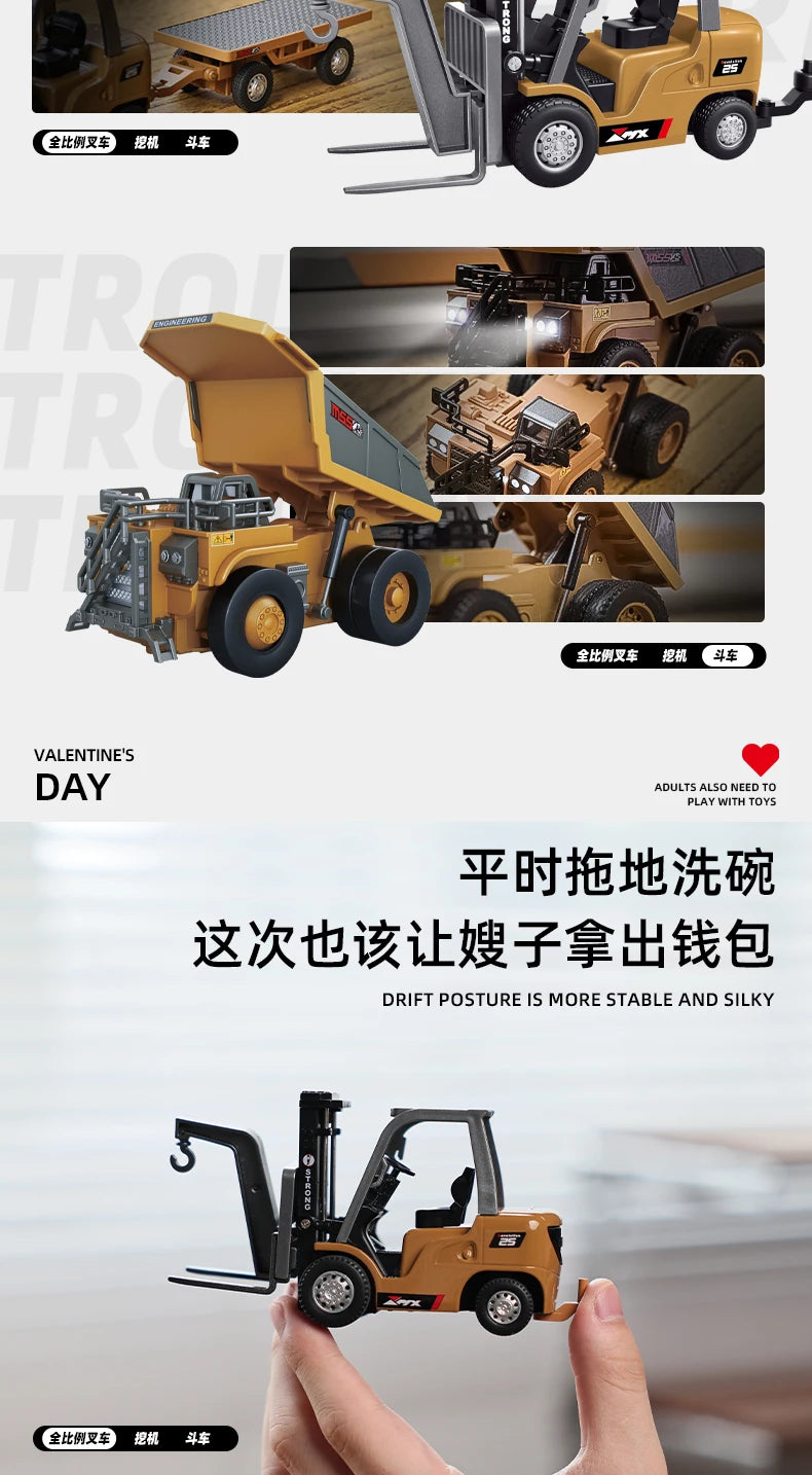 New 1:64 Alloy Remote Control Mine Truck Full Proportional Control Simulated Headlights Realistic Details Desktop Toy Boys Gift