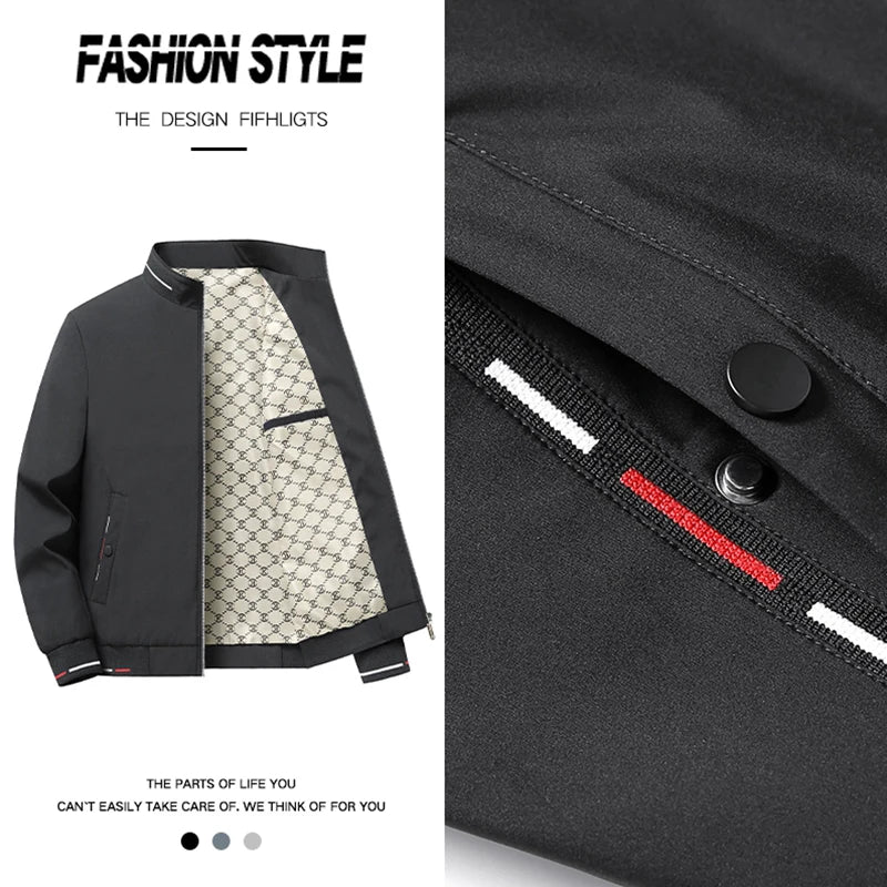 New Autumn Winter Men's Casual Sports Jacket Fashionable Trend Windproof Portable Pocket Stand Up Collar Fashionable Coat