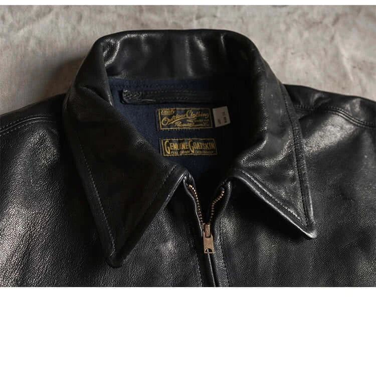 Rugged Bronson Goat Sheepskin Leather Jacket Genuine Leather Jacket 1930s Vintage Short Leather Coat