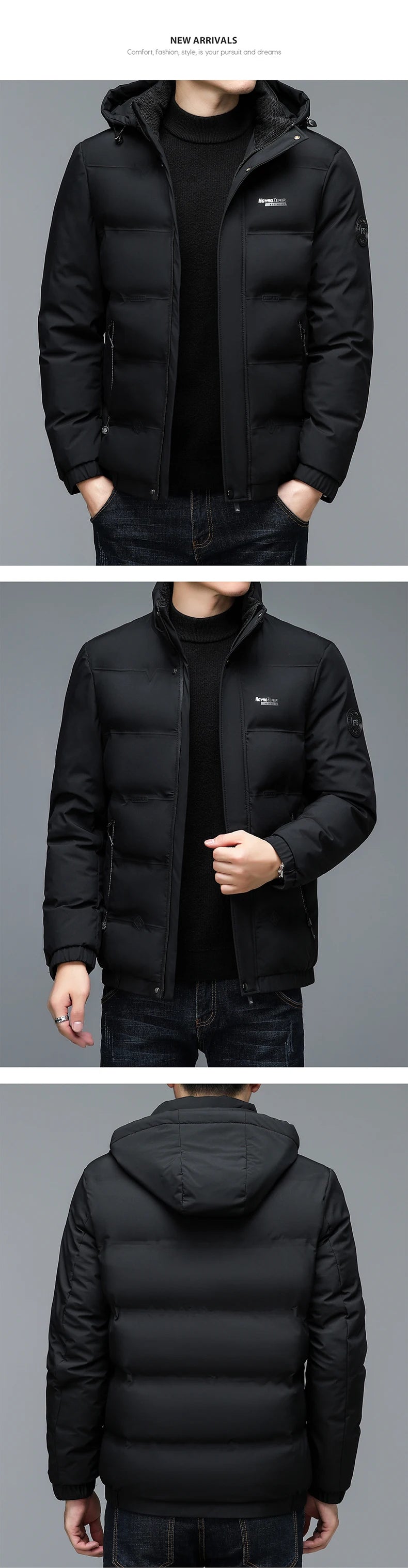 Men's Quilted Winter Windbreaker Parka Jacket with Thickened Lining – Hooded Standing Collar Coat for Middle-Aged Warmth