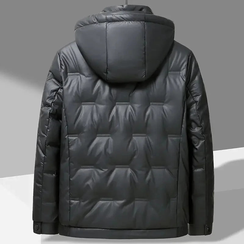 Winter Hooded Down Jacket Men Thicken Warm Genuine Leather Man Luxury Coat Male Fluffy Sheepskin Puffer