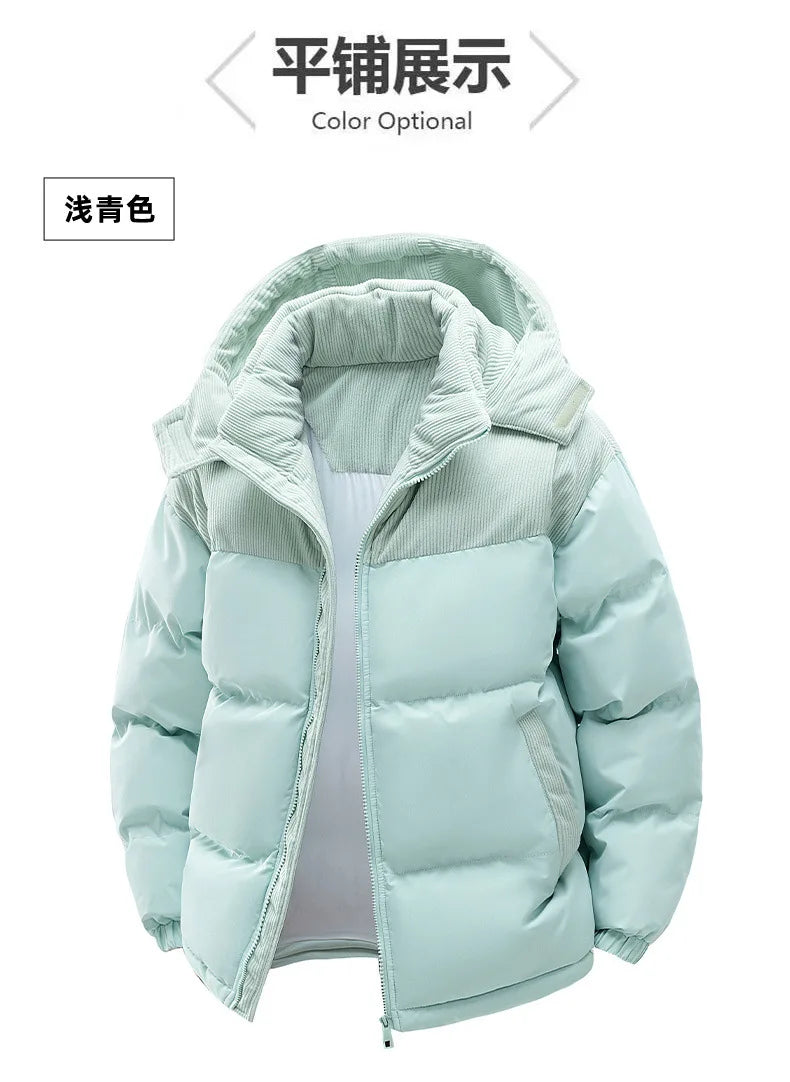 2025 Men's Color-coded Casual Trendy Loose Long Sleeve Hooded Quilted Jackets Male Winter New Fashion Thicken Clothes Coats Tops