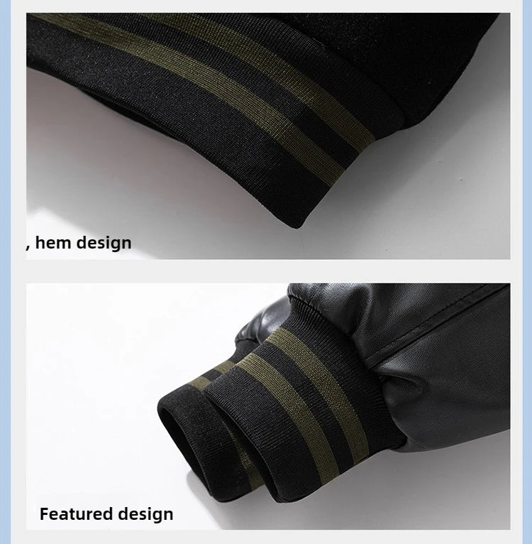 Winter Varsity Jacket Man Leather Sleeves Letter Embroidery Jacket Racing Motorcycle Woolen Coat Button Thick Warm Cool Original