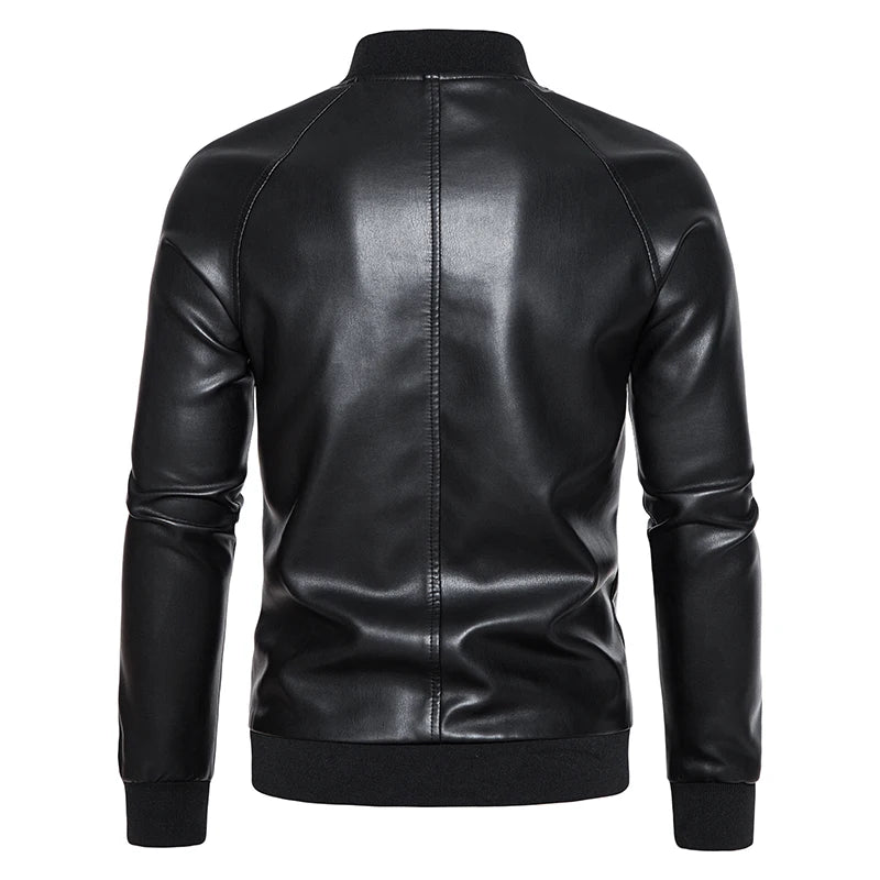 2024 Leather Men's New Trend Fashion Spring And Autumn Stand Collar Comfortable Slim Leather Jacket Handsome Youth Coat