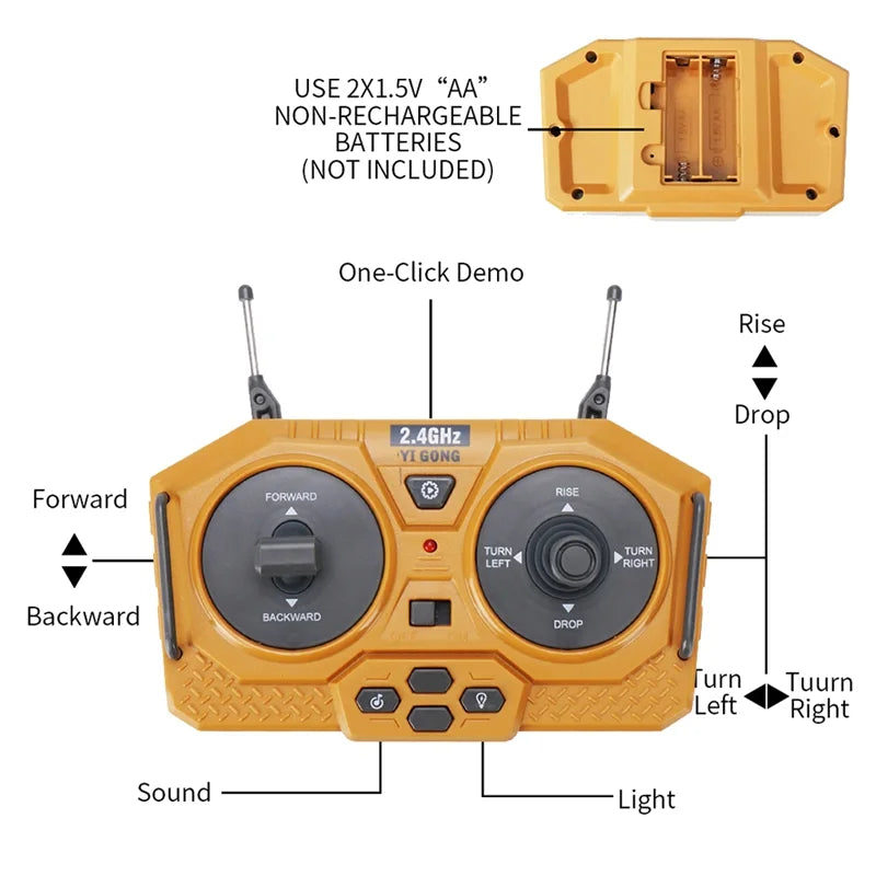 RC Excavator 1:20 Remote Control Truck 2.4G RC Crawler Engineering Vehicle Truck Radio Control Children's Day Christmas Gifts