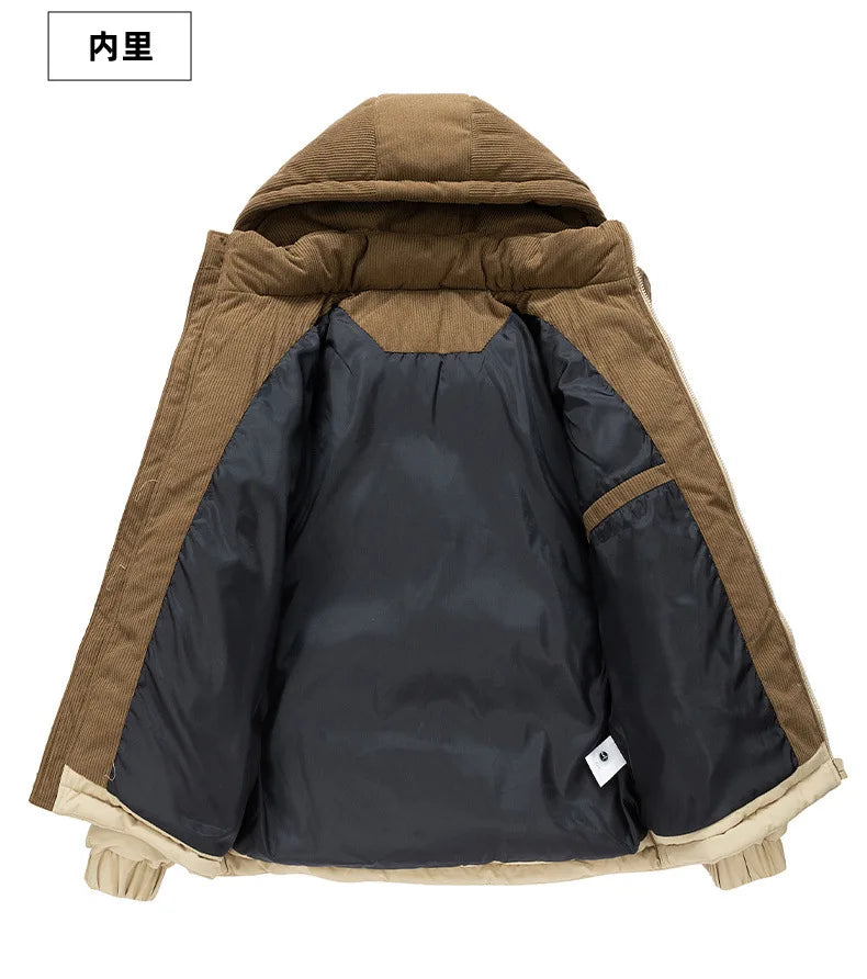 2025 Men's Color-coded Casual Trendy Loose Long Sleeve Hooded Quilted Jackets Male Winter New Fashion Thicken Clothes Coats Tops