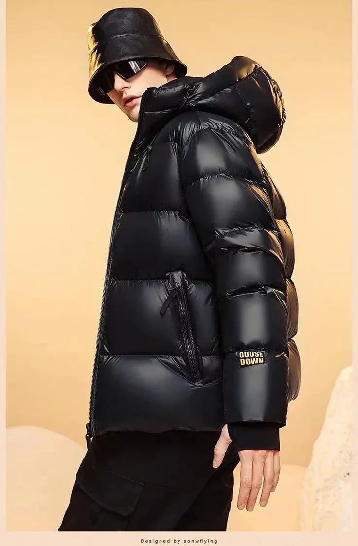 Down Jacket Men Winter Waterproof Goose Jacket Men Luxury Brand Hooded Feather Goose Coat Women Black Puffer Jacket Man 2023 New