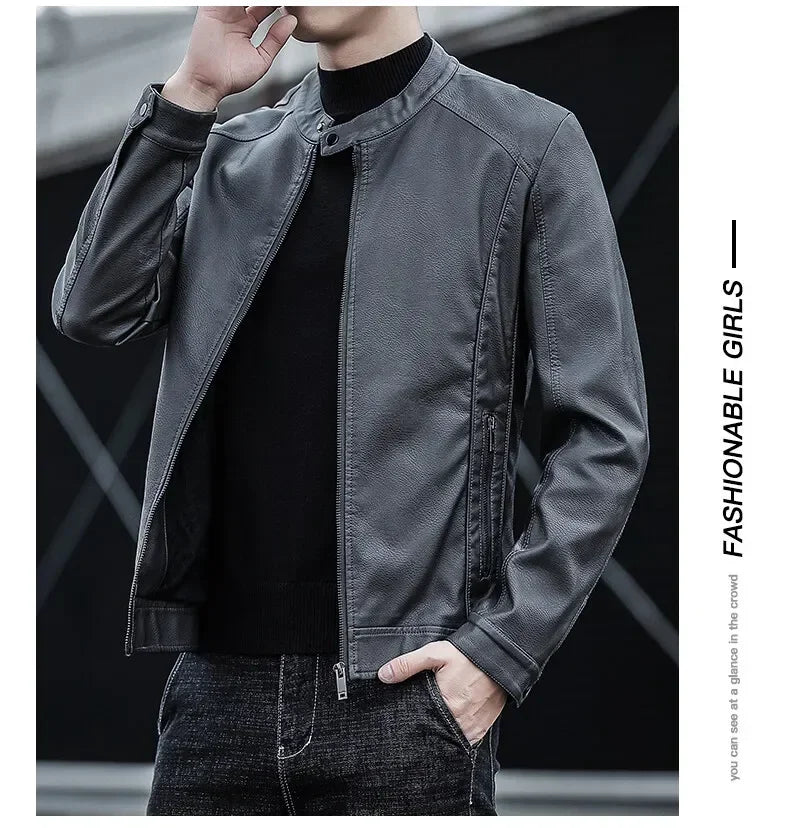 New Men's Motorcycle Leather Jacket Slim Men Leather Jacket Outer Wear Clothing For Male PU Leather Jackets Thin Business Jacket