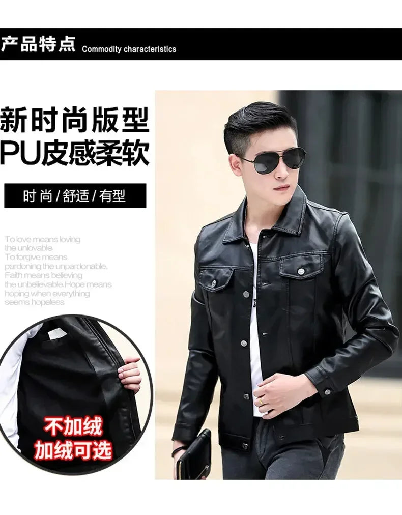 brand New leather jacket for men's leather jacket casual jacket Korean trend slim fit handsome youth Leather Coat mens plus size