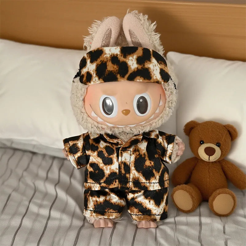 Labubu Clothes Home Wear Leopard Print Pajamas, Daily Outfit 3-piece Set, Eye Mask Pajamas (without Dolls) doll accessories