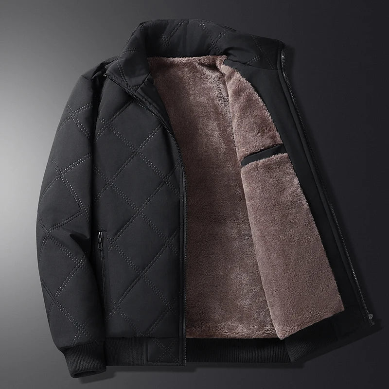 Fleece Jacket for Men 2025 Thick Stand Collar Solid Winter Jacket Men Windproof Warm Business Casual Men Coats High Quality