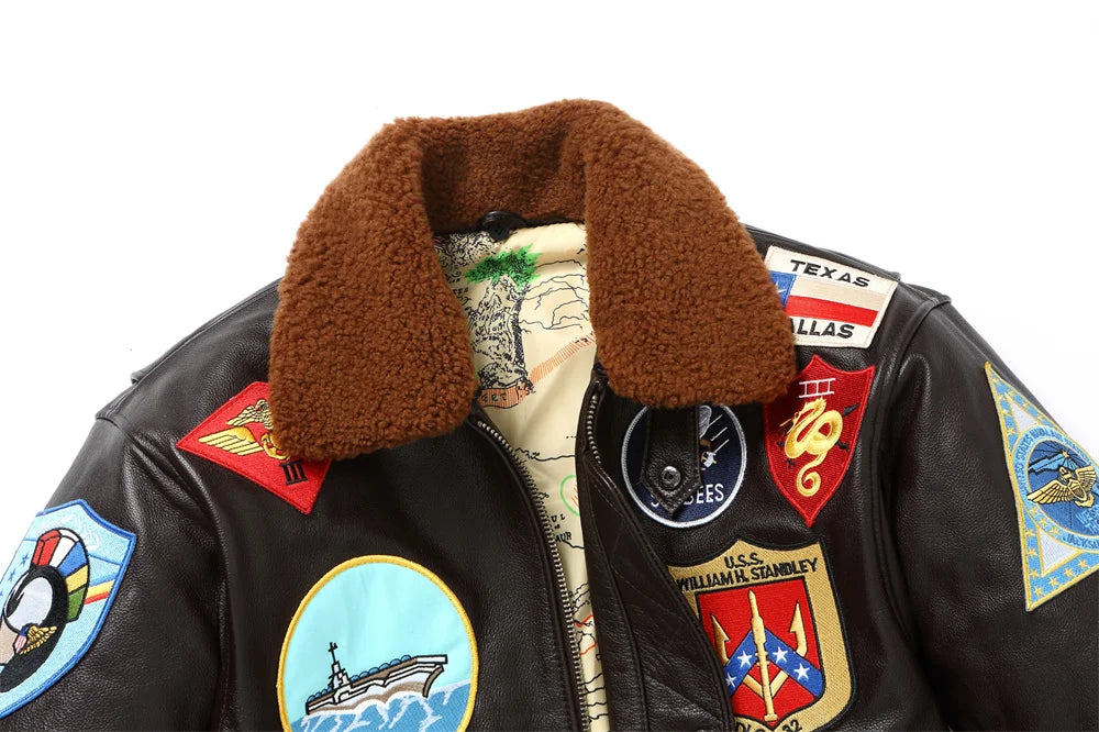 Dark Brown Winter Pilot Leather Jacket Men Military Style Europe Size Genuine Natural Thick Cowhide G1 Flight Leather Coat