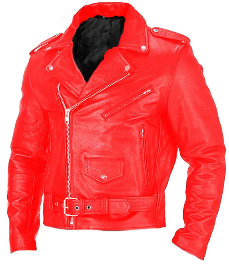 2024 New Arrivals Men's Faux Leather Jacket with Zipper - Black/Red