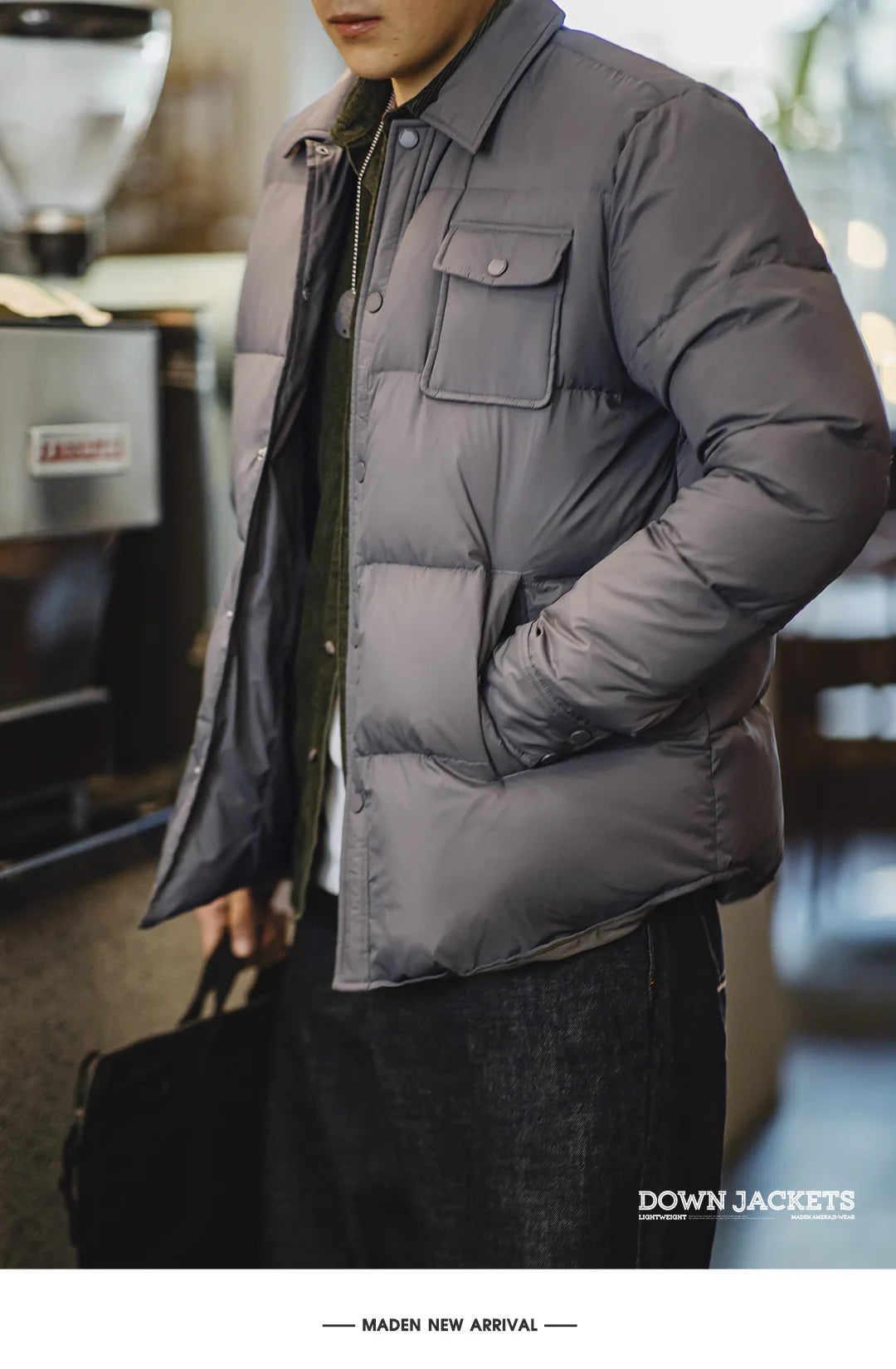 Maden Casual 90% White Duck Down Jacket Lightweight Warm Cold-resistant Single-breasted Lapel Puffer Jacket Men Winter Outerwear
