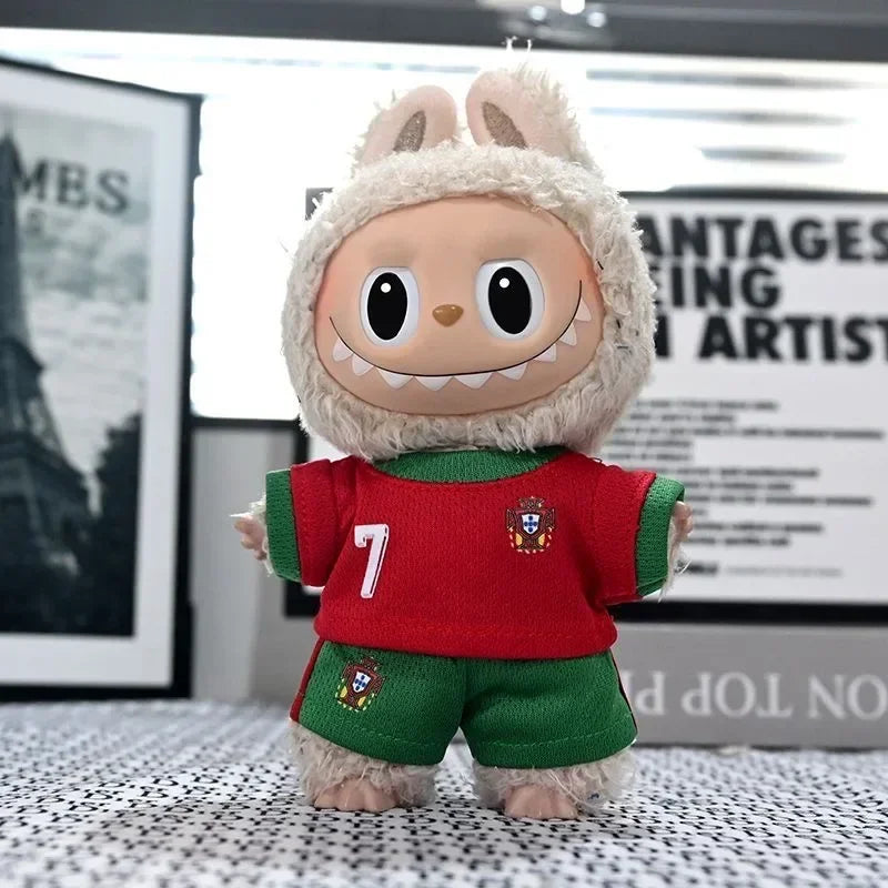17cm Labubu Football Vinyl Pendant Doll Size 7 V1V2 V3 DIY Clothing Set Sportswear for Kids Creative Child Gift Toy