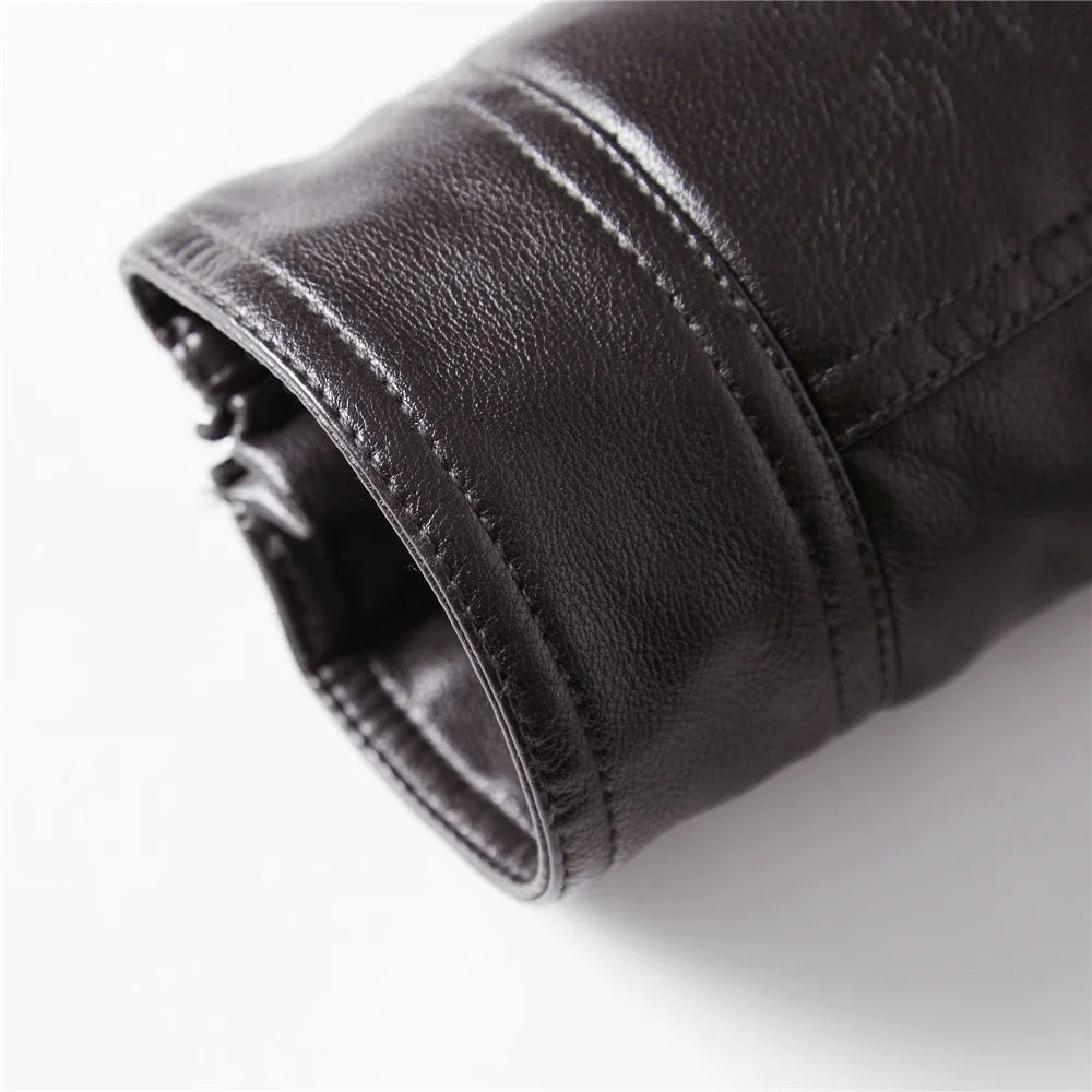 Streetwear Biker Coat Slim Fit Autumn Winter Coat Men Fur Lined Men Motorcycle Jacket Fashion Men Jacket Coffee Leather Jacket