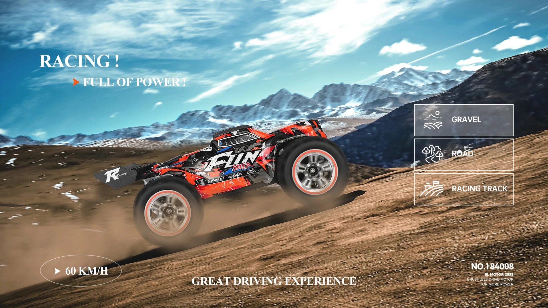 Wltoys 184008 1/18 Scale 2.4G RC Car Brushless Motor ESC 4WD Off-Road High Speed 60Km/H 3-in-1 Racing Toy for Boys