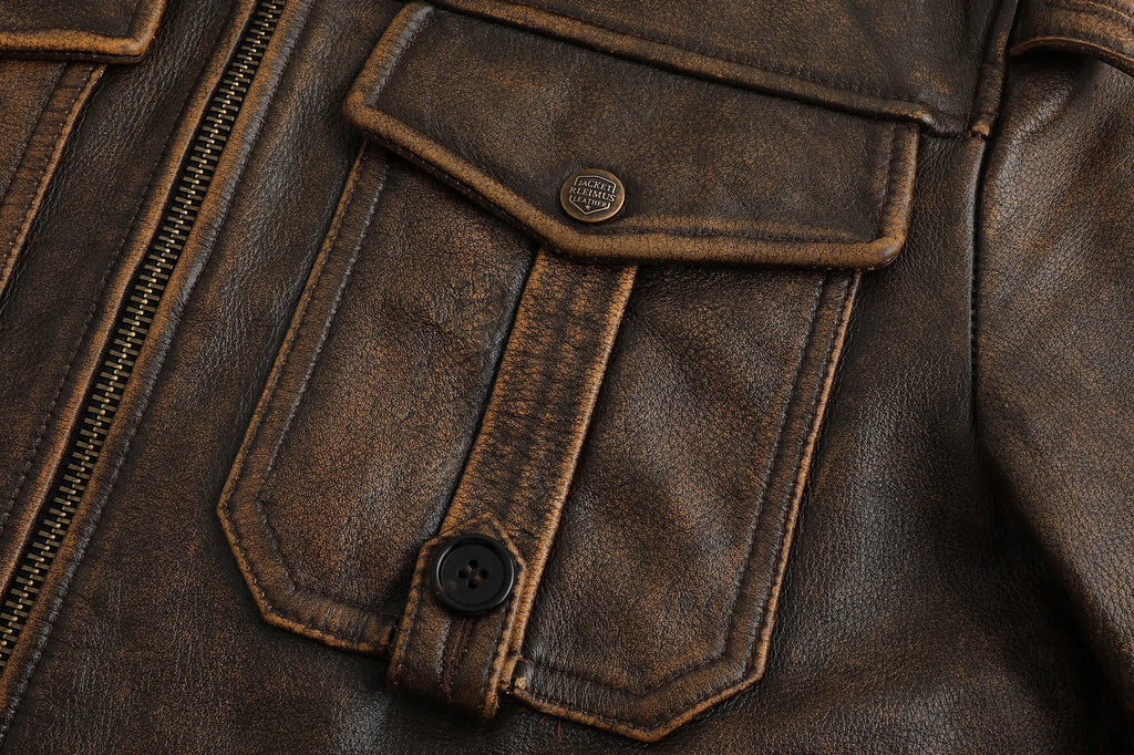 New Top-Layer Cowhide Leather Jacket Men's Four Seasons Motorcycle Leather Jacket Slim-Fit Lapel Multi-Pocket Jacket