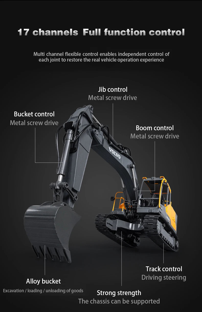 Double E E598 Large Rc Excavator 1/16 3in1 Alloy Truck E590 Remote Control Engineering Vehicle Toy Model For Boys Kids Gift
