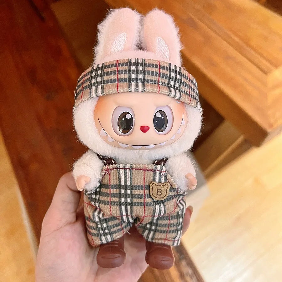 For 15/17cm Labubu Mini Doll Luxury Bow Dress original Hat Pants Clothes Set Labubu Dolls Clothing designer DIY Toys Accessorie