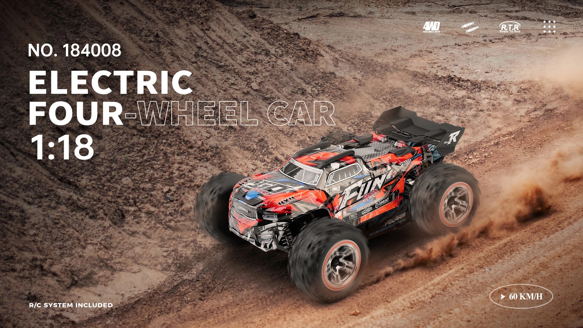Wltoys 184008 1/18 Scale 2.4G RC Car Brushless Motor ESC 4WD Off-Road High Speed 60Km/H 3-in-1 Racing Toy for Boys