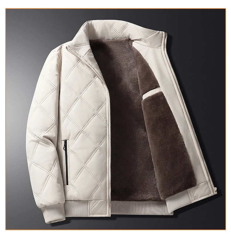Fleece Jacket for Men 2025 Thick Stand Collar Solid Winter Jacket Men Windproof Warm Business Casual Men Coats High Quality