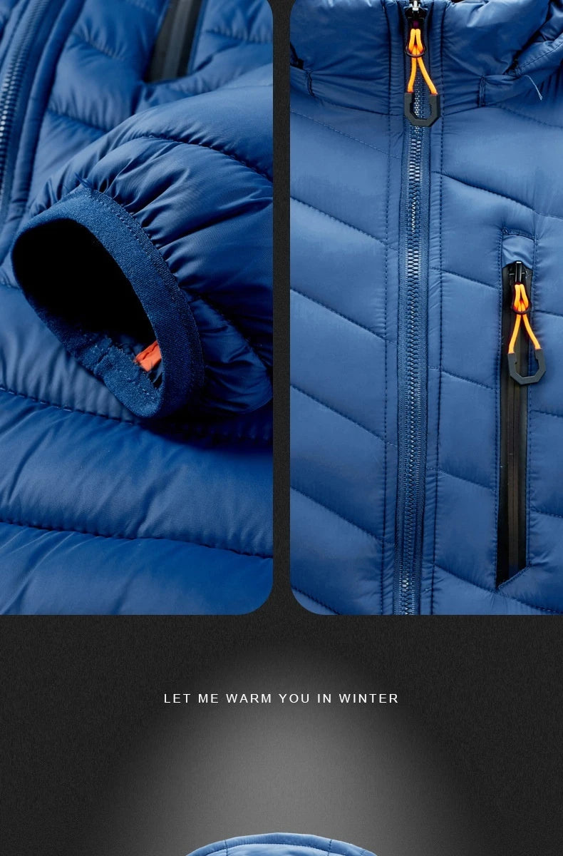 2025 Winter New Men's Lightweight Detachable Hood Cotton Jacket Male Parkas Warm Outdoor Coat Casual Plus Size