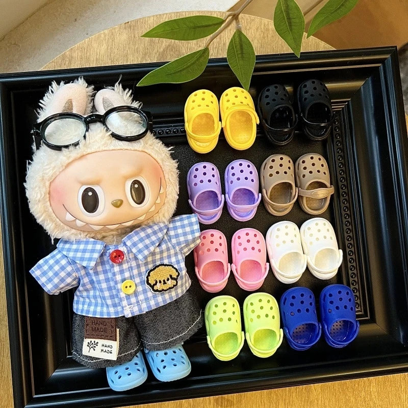 17cm Laubub Doll Fashion Hole Shoes Cute Mini Beach Slippers for Labubu V1 V2 V3 Dolls Change Accessories Toys Birthday Gift