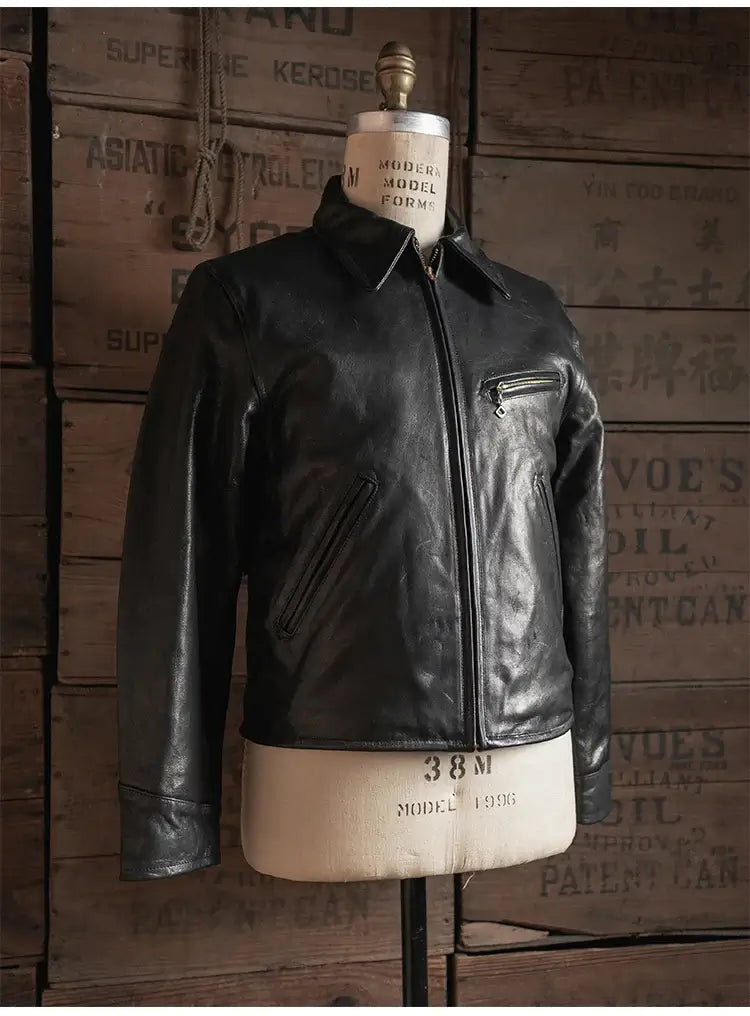 Rugged Bronson Goat Sheepskin Leather Jacket Genuine Leather Jacket 1930s Vintage Short Leather Coat