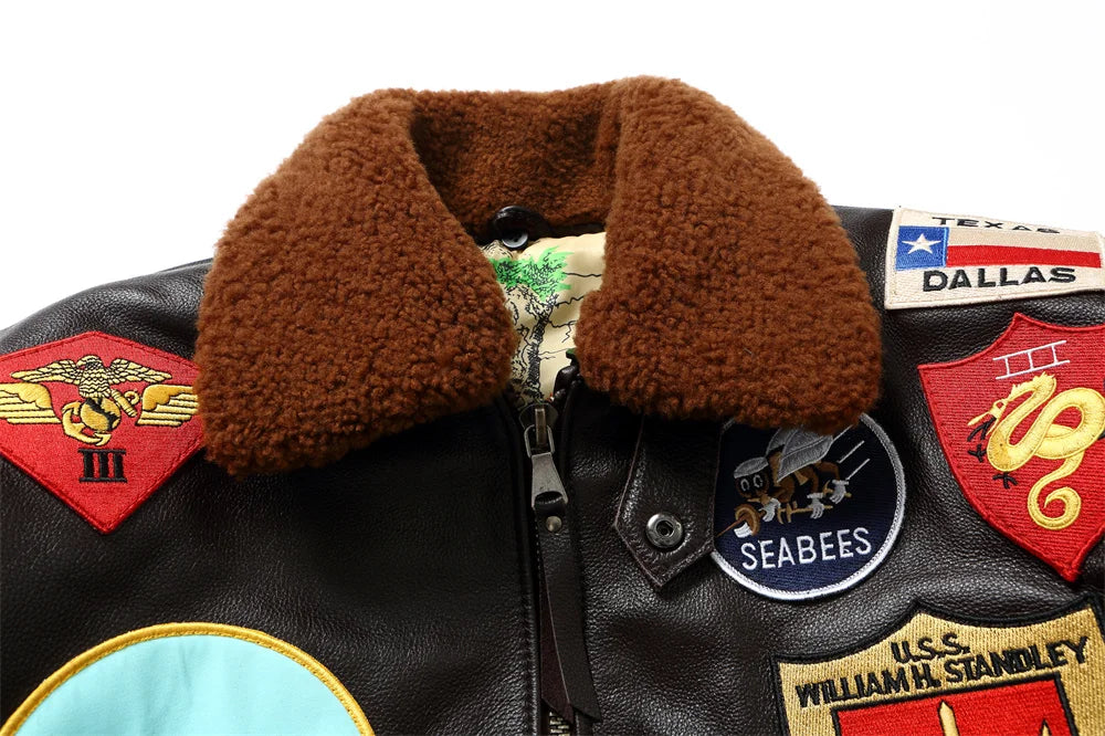 Dark Brown Winter Pilot Leather Jacket Men Military Style Europe Size Genuine Natural Thick Cowhide G1 Flight Leather Coat