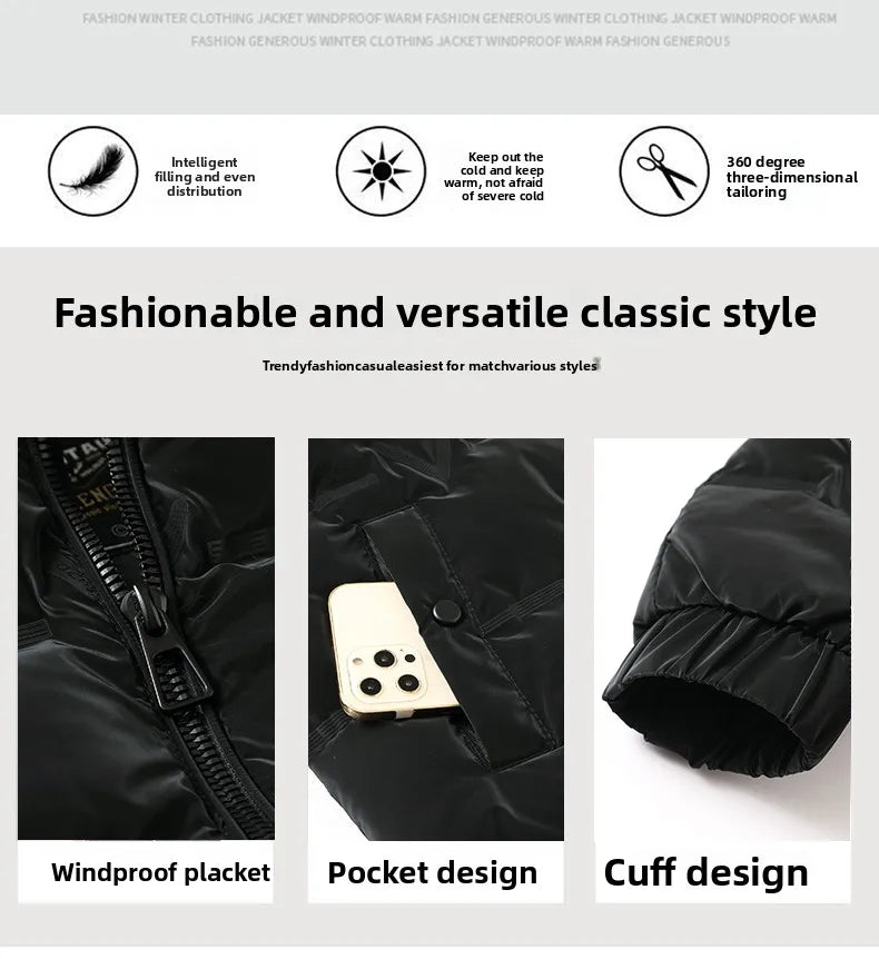 Top Grade Men's 2025 New Bubble Puffer Parka Jacket Windbreaker Coats Short Stand Collar Thickened Quilted Outerwear