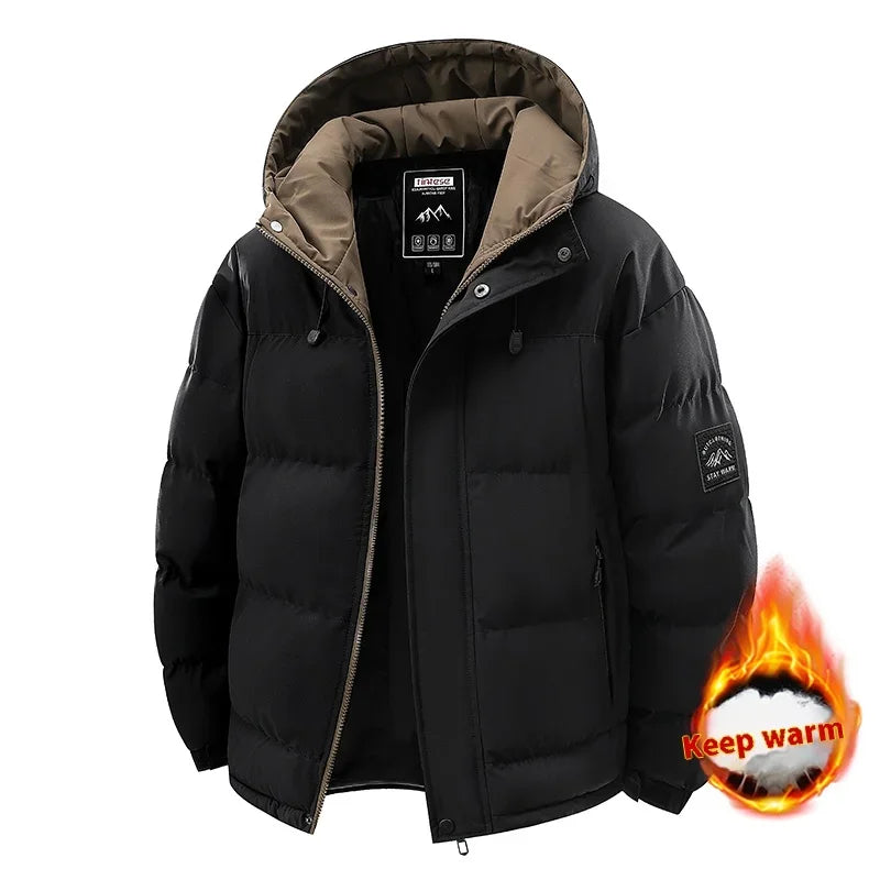 Winter Men Waterproof Windproof Casual Jacket Mens Puffer Hooded Fashion Jacket Man Outdoor Loose Thick Jacket Windbreaker Parka