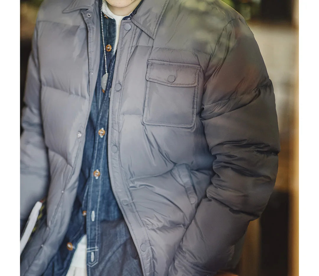 Maden Casual 90% White Duck Down Jacket Lightweight Warm Cold-resistant Single-breasted Lapel Puffer Jacket Men Winter Outerwear