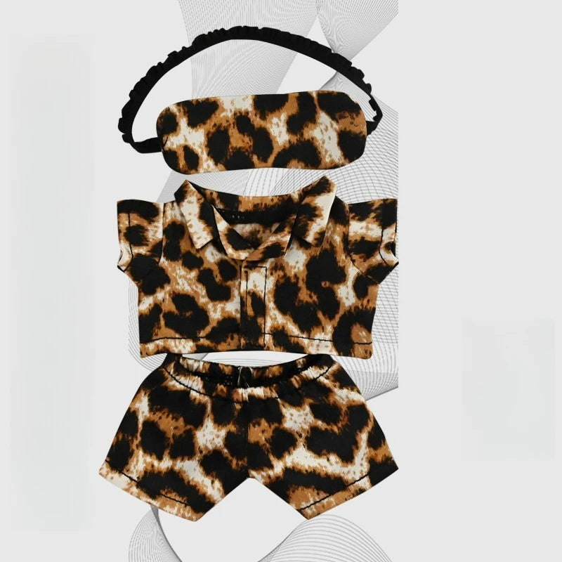 Labubu Clothes Home Wear Leopard Print Pajamas, Daily Outfit 3-piece Set, Eye Mask Pajamas (without Dolls) doll accessories