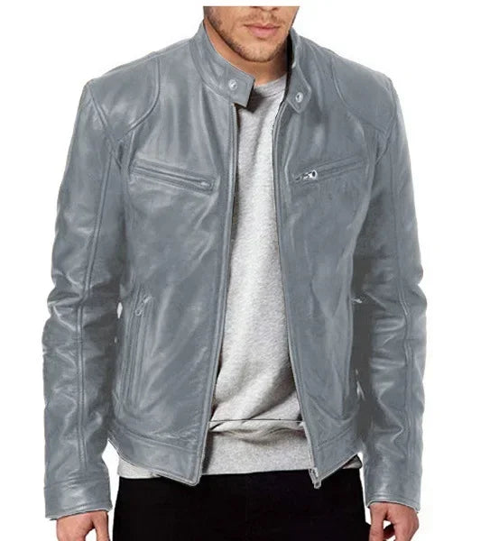 2024 Fashion Mens Leather Jacket Slim Fit Stand Collar PU Jacket Male Anti-wind Motorcycle Lapel Diagonal Zipper Jackets Spring