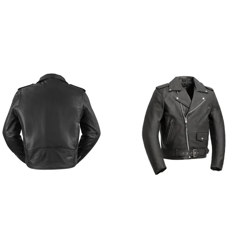 First Mfg Co - SuperStar - Men's Motorcycle Biker Riding Black Leather Jacket