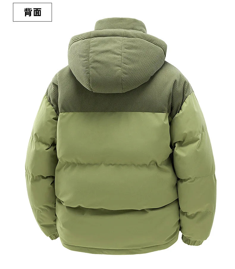 2025 Men's Color-coded Casual Trendy Loose Long Sleeve Hooded Quilted Jackets Male Winter New Fashion Thicken Clothes Coats Tops
