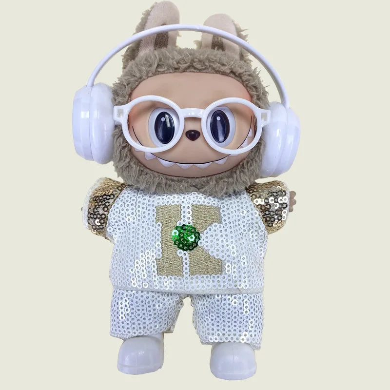 LABUBU clothes Handmade sequined outfit, two-piece jacket and trousers LABUBU accessories Headphones Shoes accessories (no dolls