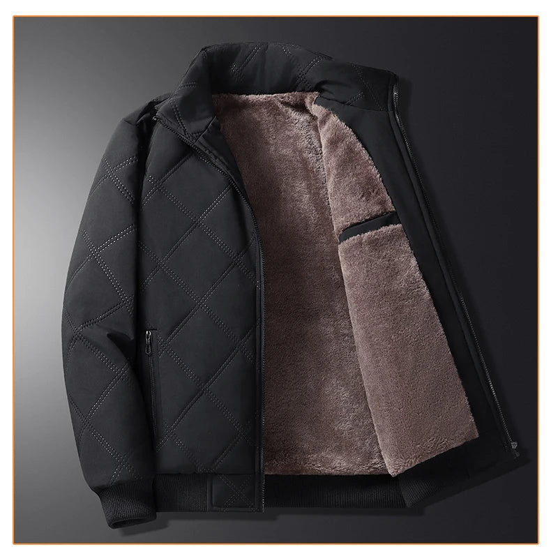 Fleece Jacket for Men 2025 Thick Stand Collar Solid Winter Jacket Men Windproof Warm Business Casual Men Coats High Quality
