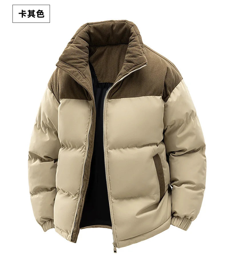 2025 Men's Color-coded Casual Trendy Loose Long Sleeve Hooded Quilted Jackets Male Winter New Fashion Thicken Clothes Coats Tops