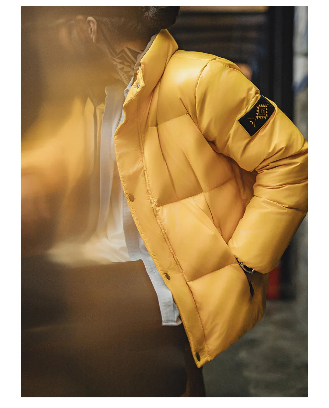 Maden Casual 90% White Duck Down Jacket Yellow Stand Collar Warm Jacket Versatile Puffer Coat for Men Fall and Winter Outerwear