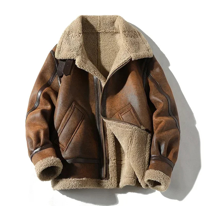 2024 Autumn Winter Men's Leather Jacket High-end Brand Plus Velvet Thickening Street Fashion Large Size Khaki Man PU Coats 5XL