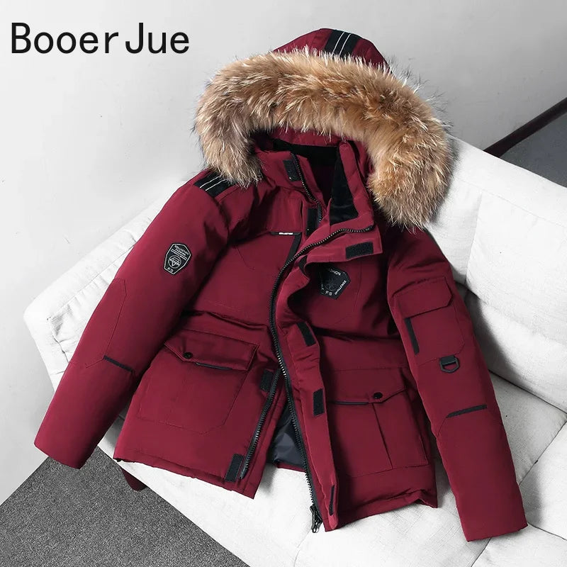 Men's Thermal Down Jacket Thick Puffer Jacket Men Coat High Quality Overcoat Winter Parka Men 90% White Duck Down Removable Cap