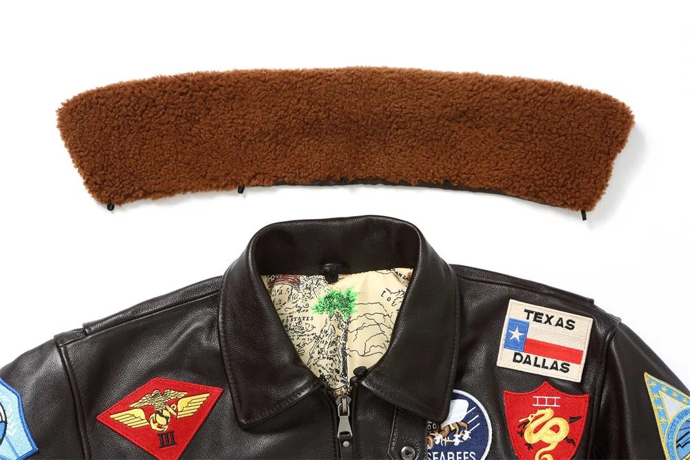 Dark Brown Winter Pilot Leather Jacket Men Military Style Europe Size Genuine Natural Thick Cowhide G1 Flight Leather Coat