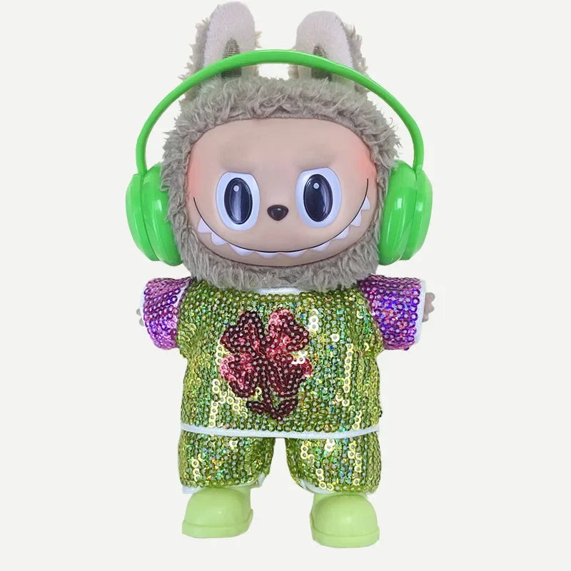 LABUBU clothes Handmade sequined outfit, two-piece jacket and trousers LABUBU accessories Headphones Shoes accessories (no dolls