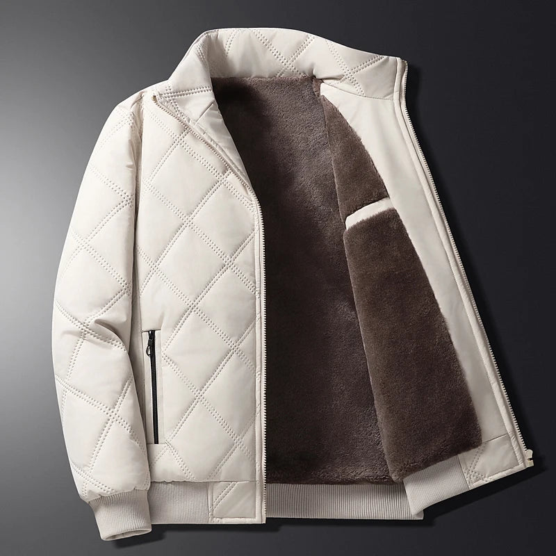 Fleece Jacket for Men 2025 Thick Stand Collar Solid Winter Jacket Men Windproof Warm Business Casual Men Coats High Quality