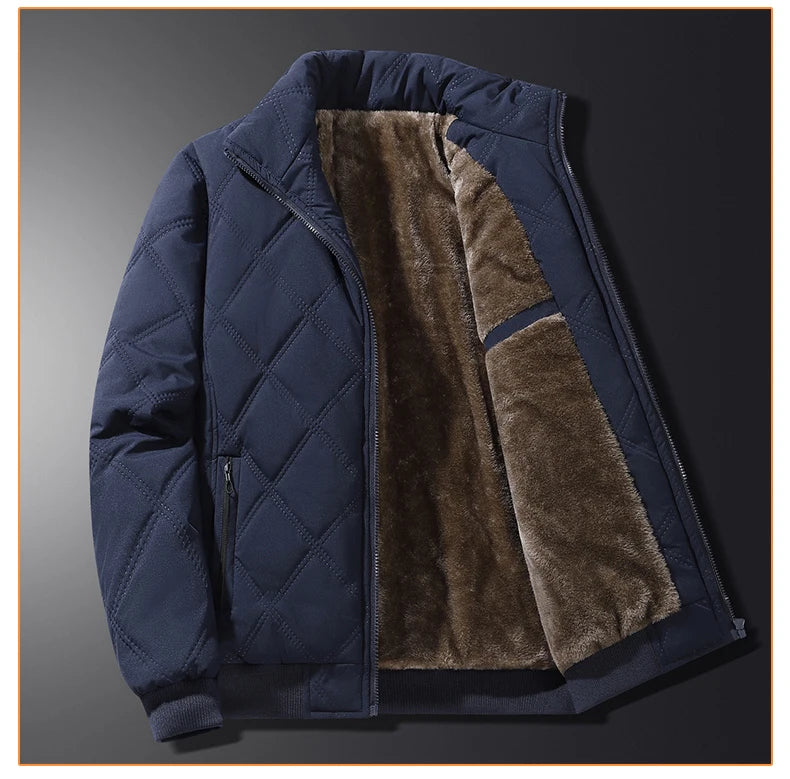 Fleece Jacket for Men 2025 Thick Stand Collar Solid Winter Jacket Men Windproof Warm Business Casual Men Coats High Quality