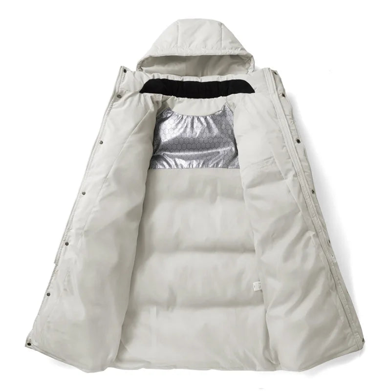 2025 Men's High-Quality Mid-Length Jacket Coat, Winter Thick and Warm Overcoat, Pure Color Youth Cotton Coat Jacket,Outdoor Coat