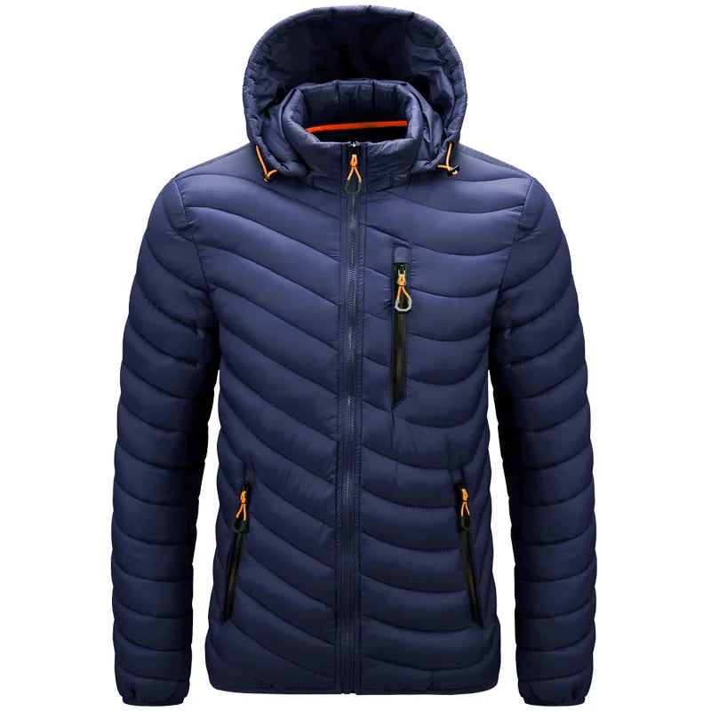 2025 Winter New Men's Lightweight Detachable Hood Cotton Jacket Male Parkas Warm Outdoor Coat Casual Plus Size